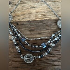 Charming Charlie Black and Silver Beaded Necklace